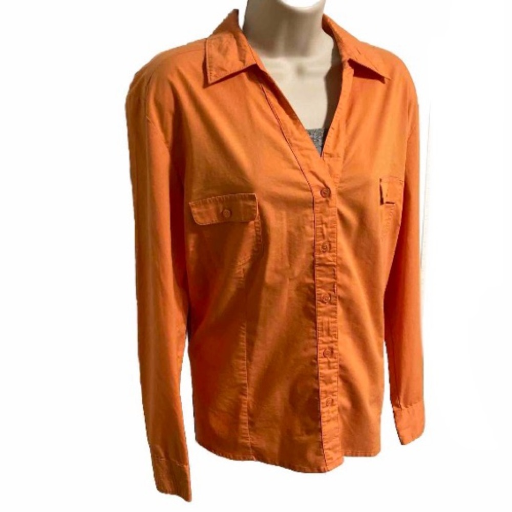 CHICOS Career Button Down Fitted Orange Long Sleeve Shirt Chicos Size 3 Size XL